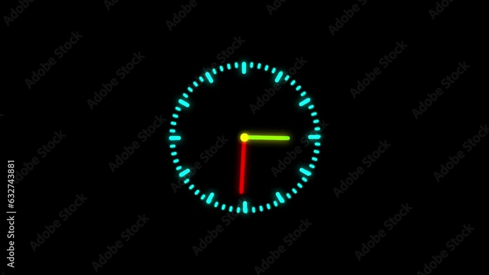 Simple design neon abstract clock animation isolated on black background. k1_111 Simple design neon abstract clock animation isolated on black background. k1_111