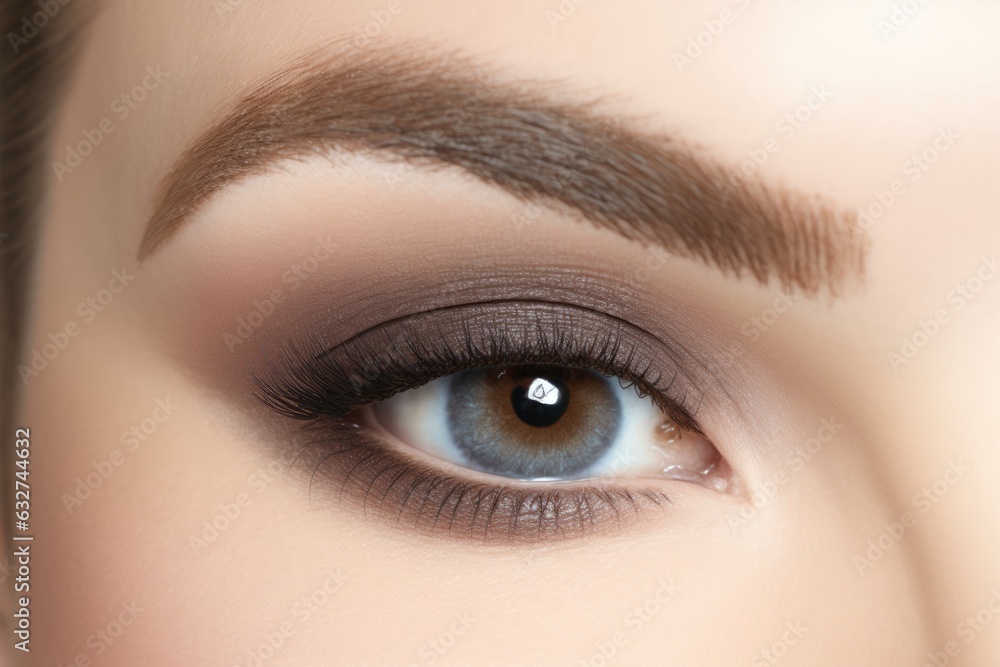 a close-up of a woman's front brown eyeshadow. Generative AI a close-up of a woman's front brown eyeshadow. Generative AI