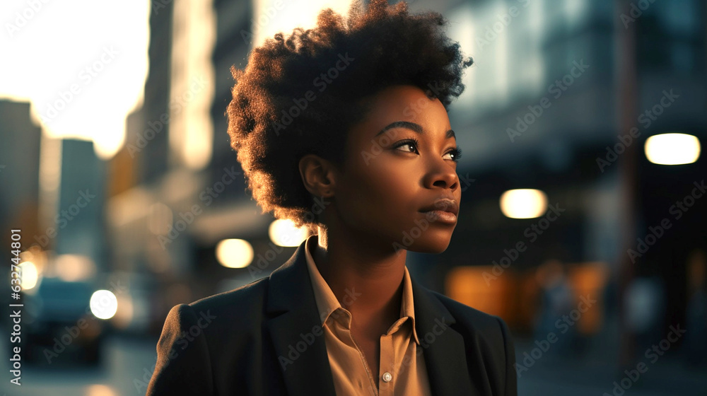 Obraz premium happy successful black business woman in the city