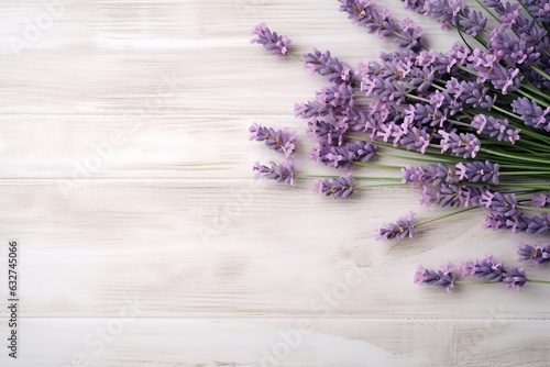 Vibrant Lavender over White Wooden Table - Captivating Backdrop with Copy Space  Created with Generative AI Tools