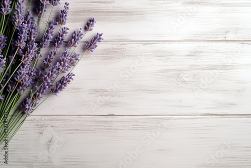 Vibrant Lavender over White Wooden Table - Captivating Backdrop with Copy Space Created with Generative AI Tools