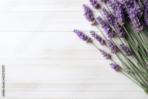 Vibrant Lavender over White Wooden Table - Captivating Backdrop with Copy Space  Created with Generative AI Tools