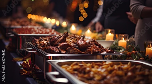 catered food at a party with people passing through Generative AI