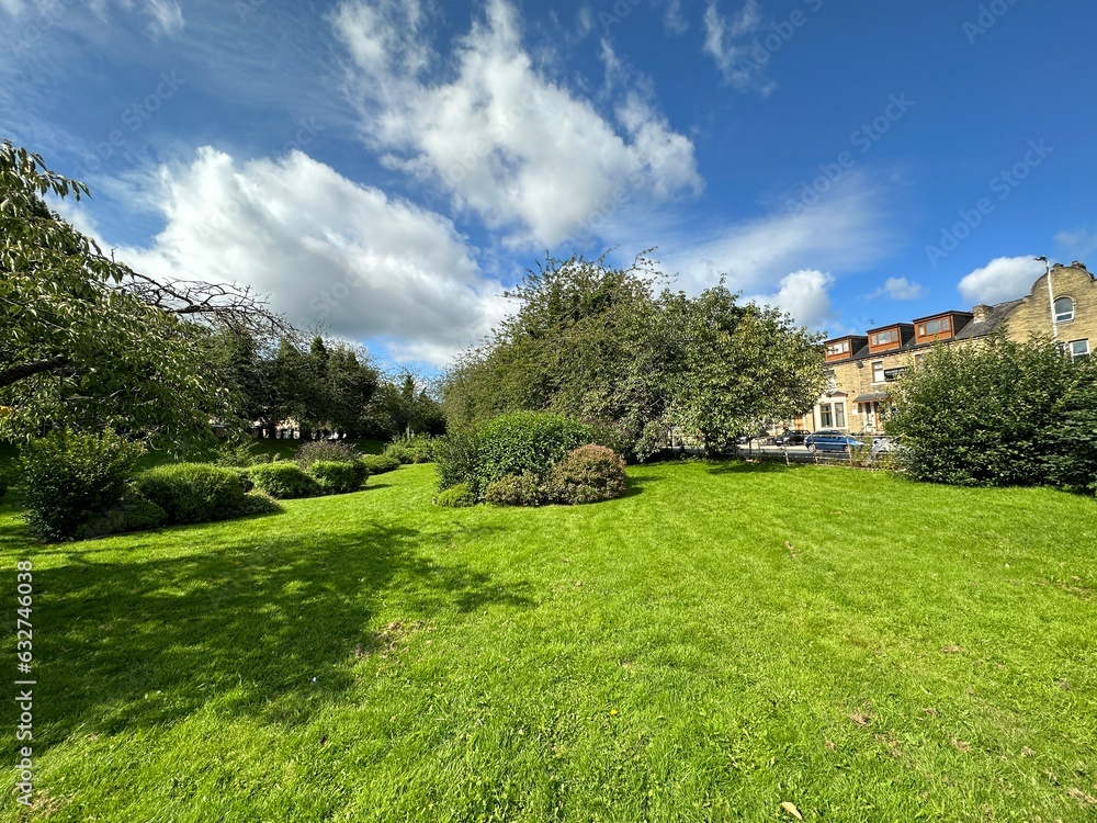 Green space, next to, Easby Road, with trees, bushes, and Victorian houses, in the post industrial city of Bradford, Yorkshire, UK Green space, next to, Easby Road, with trees, bushes, and Victorian houses, in the post industrial city of Bradford, Yorkshire, UK