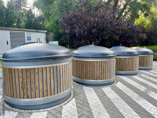 Underground containers for garbage and solid waste at the apartment complex