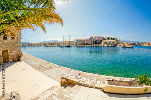 View of old Venetian Port of Chania. Landmarks of Crete island in Greece.