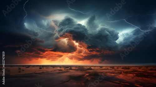 "Tornado's Wrath: The Fury of Nature Unleashed", Vortex, Twister, Super cells, Lightning, thunder, multicolored sky , apocalypse – created with generative AI technology