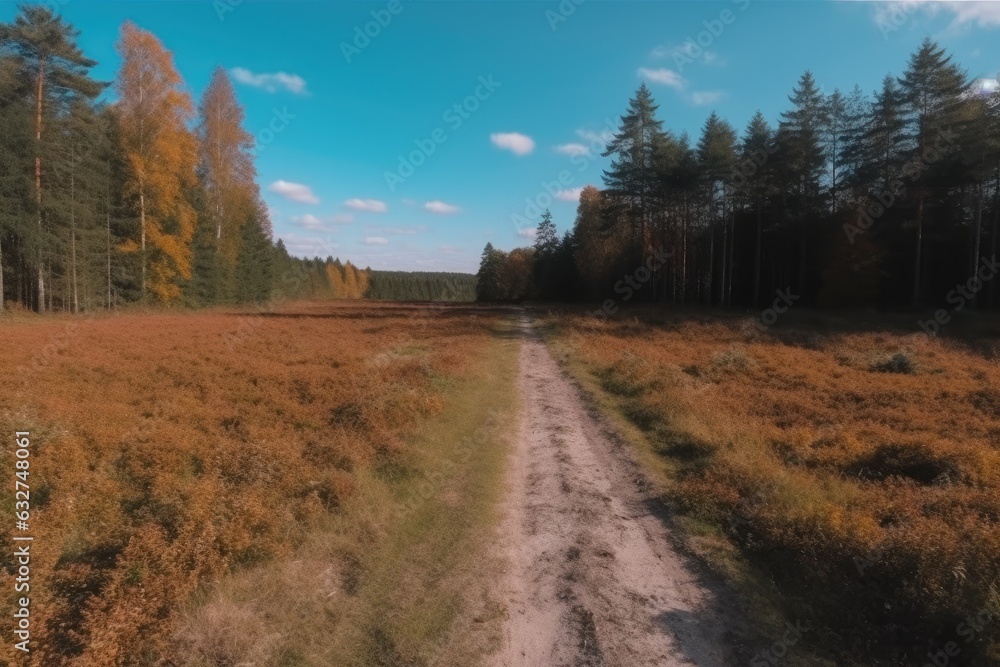 a perspective of a dry path amid a beautiful forest. Generative AI a perspective of a dry path amid a beautiful forest. Generative AI