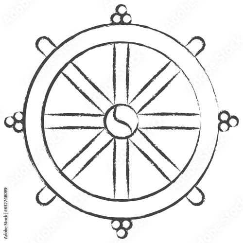 Hand drawn Dharma Wheel illustration icon