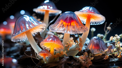 close up of colorful magic mushrooms, mushrooms in the forest.