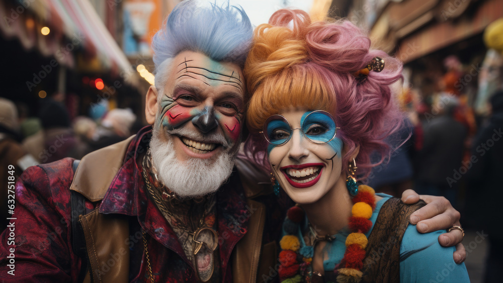 Senior couple dressed up in Halloween costume. A man and woman went to a Halloween party in spooky creations and make up. Dia de Muertos. Celebration of Mexico's Day of Dead. Generated Ai Senior couple dressed up in Halloween costume. A man and woman went to a Halloween party in spooky creations and make up. Dia de Muertos. Celebration of Mexico's Day of Dead. Generated Ai