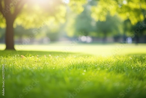 Beautiful lawn with green grass on sunny day. Bokeh effect