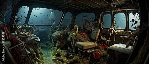 Fototapeta Naklejka Na Ścianę i Meble -  Beautiful Interior Design of a Ship Wreck Underwater on the Floor of the Ocean.