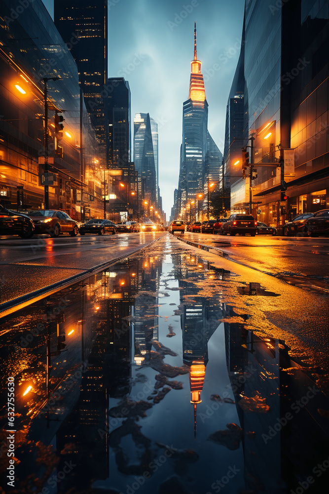 Obraz premium a bustling cityscape with towering skyscrapers. AI generative