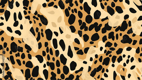 Leopard print. Vector seamless pattern. Animal jaguar skin background with black and brown spots on beige backdrop. Abstract exotic jungle texture. Repeat design for decor, fabric, textile, wallpapers