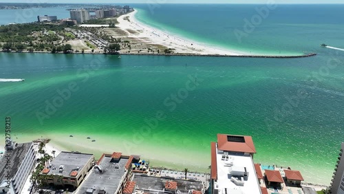 Sand Key Island Inlet aerial view drone footage of beach water