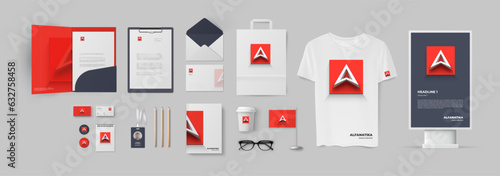 Stationery design with minimal style letter A logo and red background