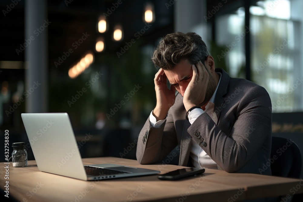 exhausted businessman in front of his laptop exhausted businessman in front of his laptop
