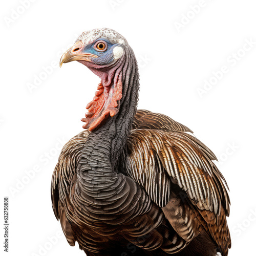 a wild turkey (Meleagris gallopavo), portrait, in a Wildlife-themed, photorealistic illustration in a transparent PNG, cutout, and isolated. Generative AI