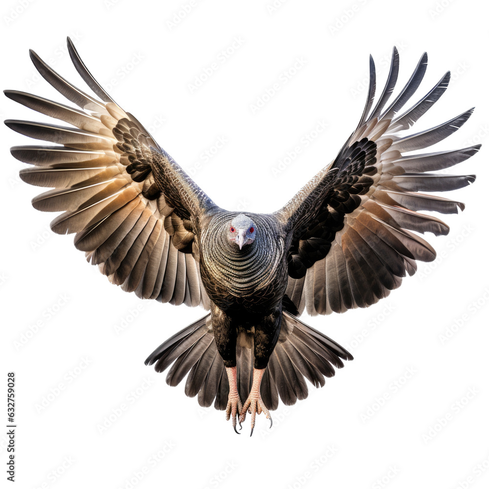 Naklejka premium a Wild Turkey in-flight in a Wildlife-themed, photorealistic illustration in a PNG format, cutout, and isolated. Generative AI