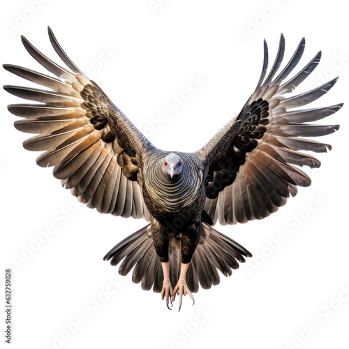 a Wild Turkey in-flight in a Wildlife-themed, photorealistic illustration in a PNG format, cutout, and isolated. Generative AI © Purple Penguin GFX