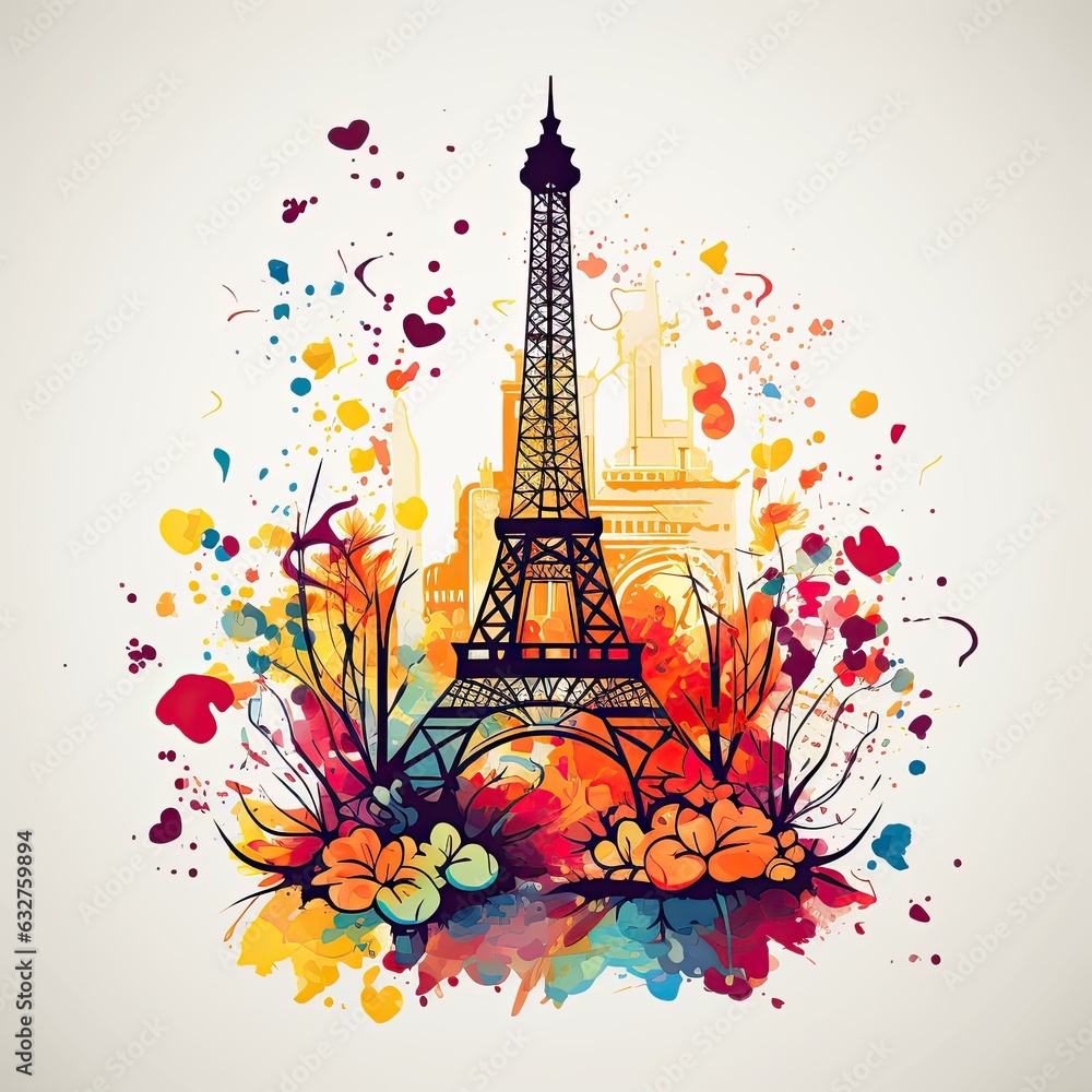 Eiffel Tower Clip Art or T-Shirt Design illustration