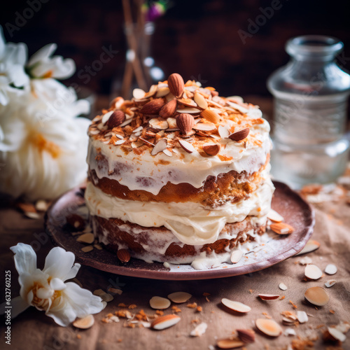 Milk   Honey Cake with Whipped Mascarpone Cream and Spiced Toasted Almonds