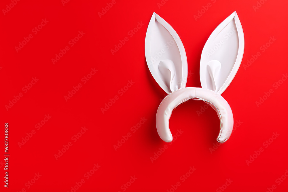 Happy Easter greeting card with white paper cut Easter Bunny Ears isolated on a red Happy Easter greeting card with white paper cut Easter Bunny Ears isolated on a red