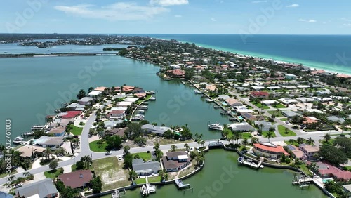 Sand Key Island Florida Flyover Sunny Day Blue Sky Ocean View