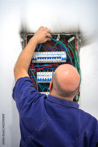 Electrician repairing burnt electrical connection