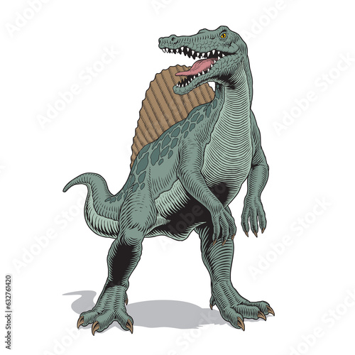 Spinosaurus dinosaur isolated on white background. Comic book style vector illustration.