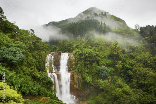 Nuwara Eliya is a city in the tea country hills of central Sri Lanka. The naturally landscaped Hakgala Botanical Gardens displays roses and tree ferns, and shelters monkeys and blue magpies.  photo