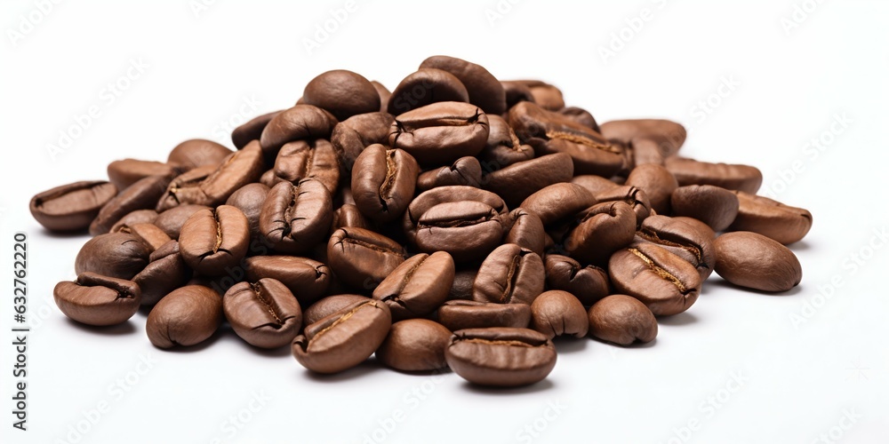 Heap of Fresh Roasted Coffee Beans Isolated on White Background. Generative ai Heap of Fresh Roasted Coffee Beans Isolated on White Background. Generative ai