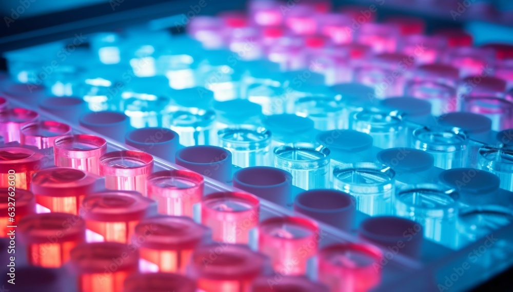 Obraz premium Plate with Samples for Biological Tests Analysis and Biomedical Research. Generative ai