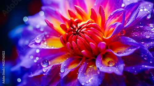 Purple and Pink Dahlia Flower with Water Droplets on Petals  A Vibrant and Fresh Floral Image AI Generative