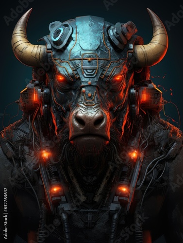 Wallpaper for phone with a   yborg bison in cyberpunk style
