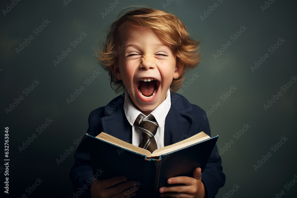 happy schoolboy laughing with a book. High quality photo happy schoolboy laughing with a book. High quality photo