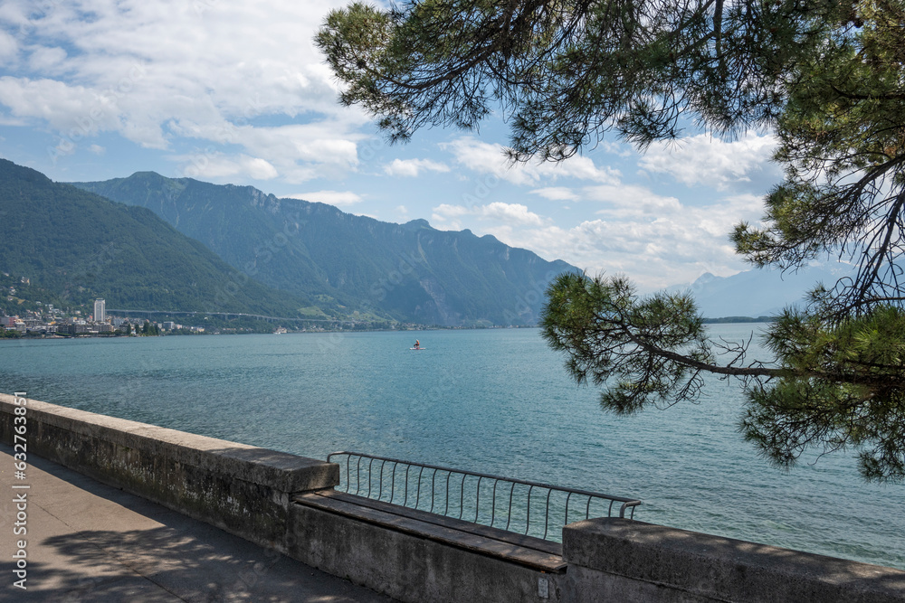 Panorama of Embankment of town of Montreux, Switzerland