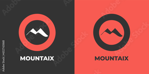 Letter M logo with circle and red background, mountain form sign