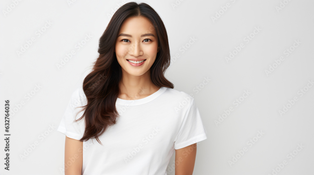 portrait of an attractive asian female in her 30s with long black hair isolated against a white background portrait of an attractive asian female in her 30s with long black hair isolated against a white background