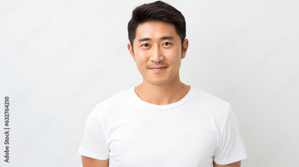 Portrait of an smiling attractive asian man in his 30s isolated against a white background Portrait of an smiling attractive asian man in his 30s isolated against a white background