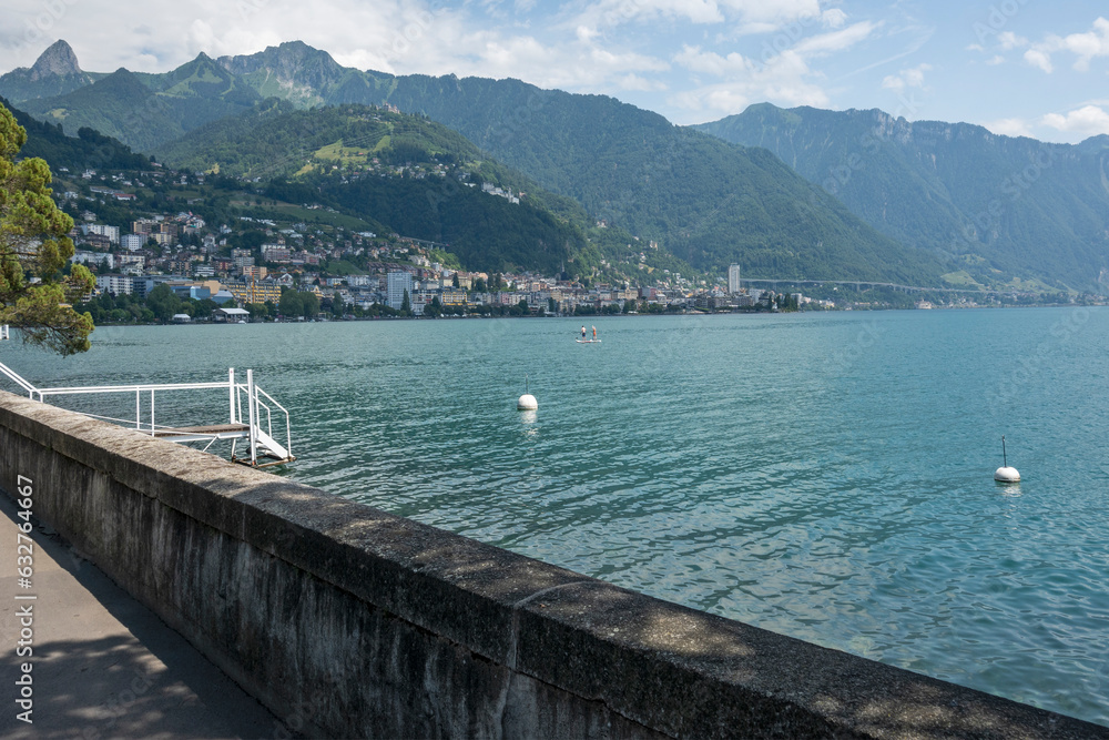 Panorama of Embankment of town of Montreux, Switzerland