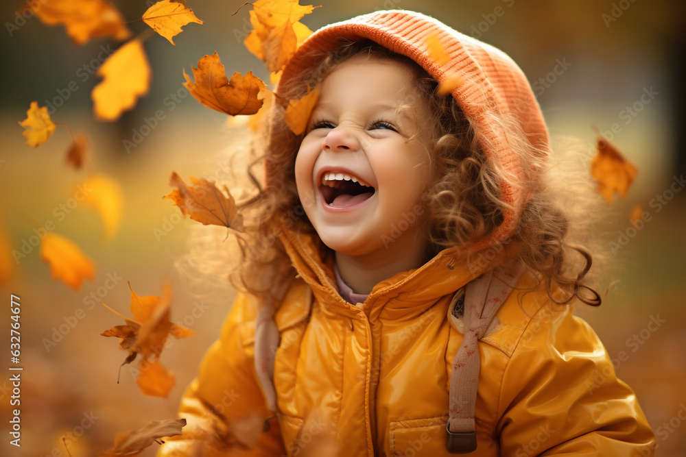 Little kid is playing and sitting in fallen leaves in autumn park. High quality photo Little kid is playing and sitting in fallen leaves in autumn park. High quality photo