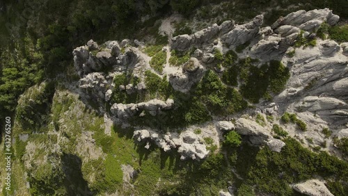 Aerial view of natural rock formations Stone mushrooms in the Altai Reserve photo