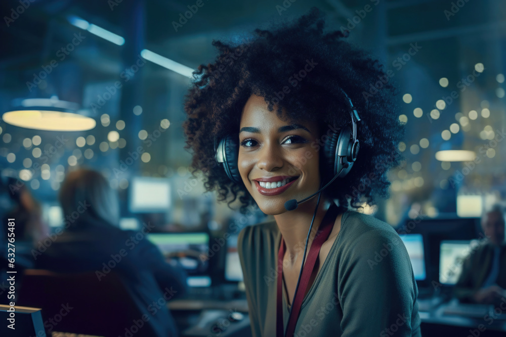 african woman with headset in the office african woman with headset in the office