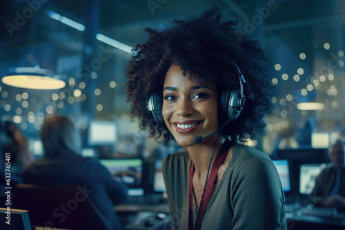 african woman with headset in the office