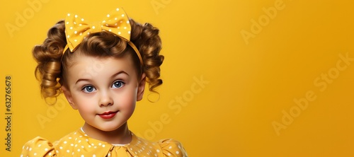 Cute Girl Dressed as 1930s Child Actor Movie Star with Hair Bow and Copy Space