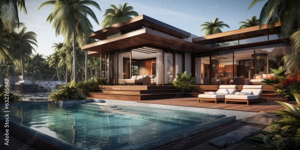 Fototapeta premium a house with a swimming pool Generative AI