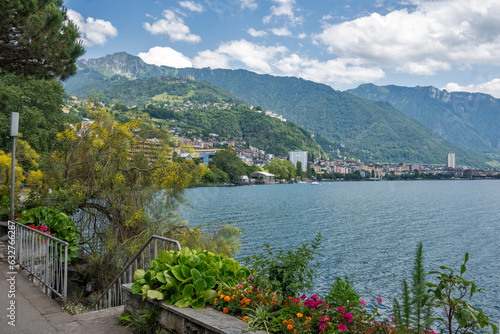 Panorama of Embankment of town of Montreux, Switzerland
