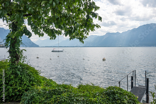 Panorama of Embankment of town of Montreux  Switzerland